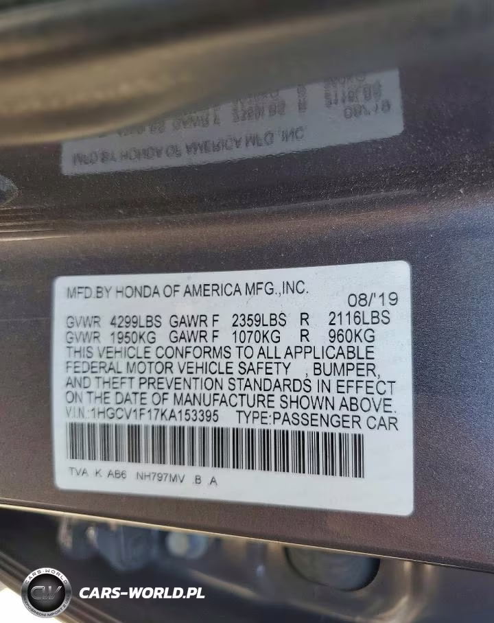 2019 Honda Accord Lx VIN:1HGCV1F17KA153395 - 12