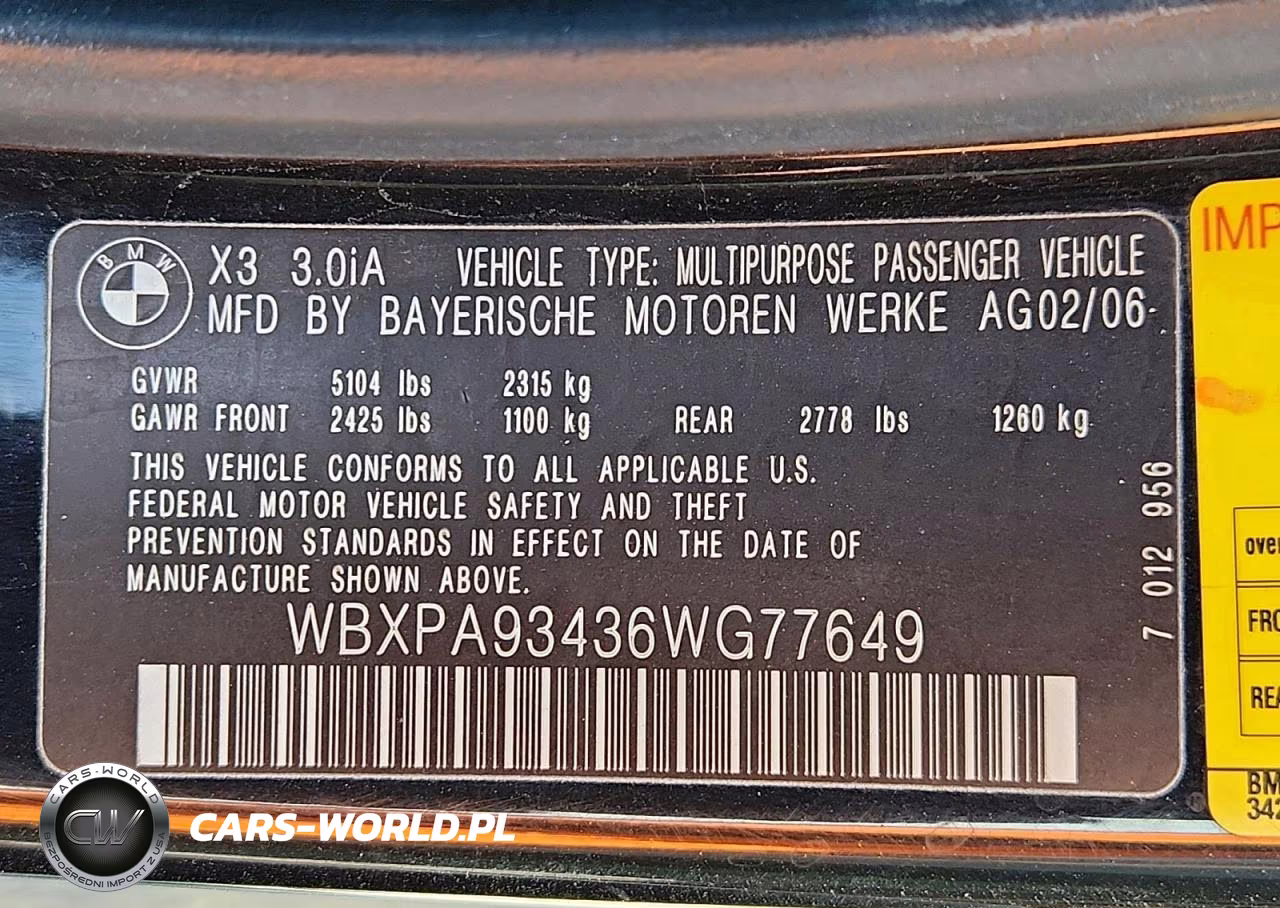 2006 BMW X3 3.0I VIN:WBXPA93436WG77649 - 13