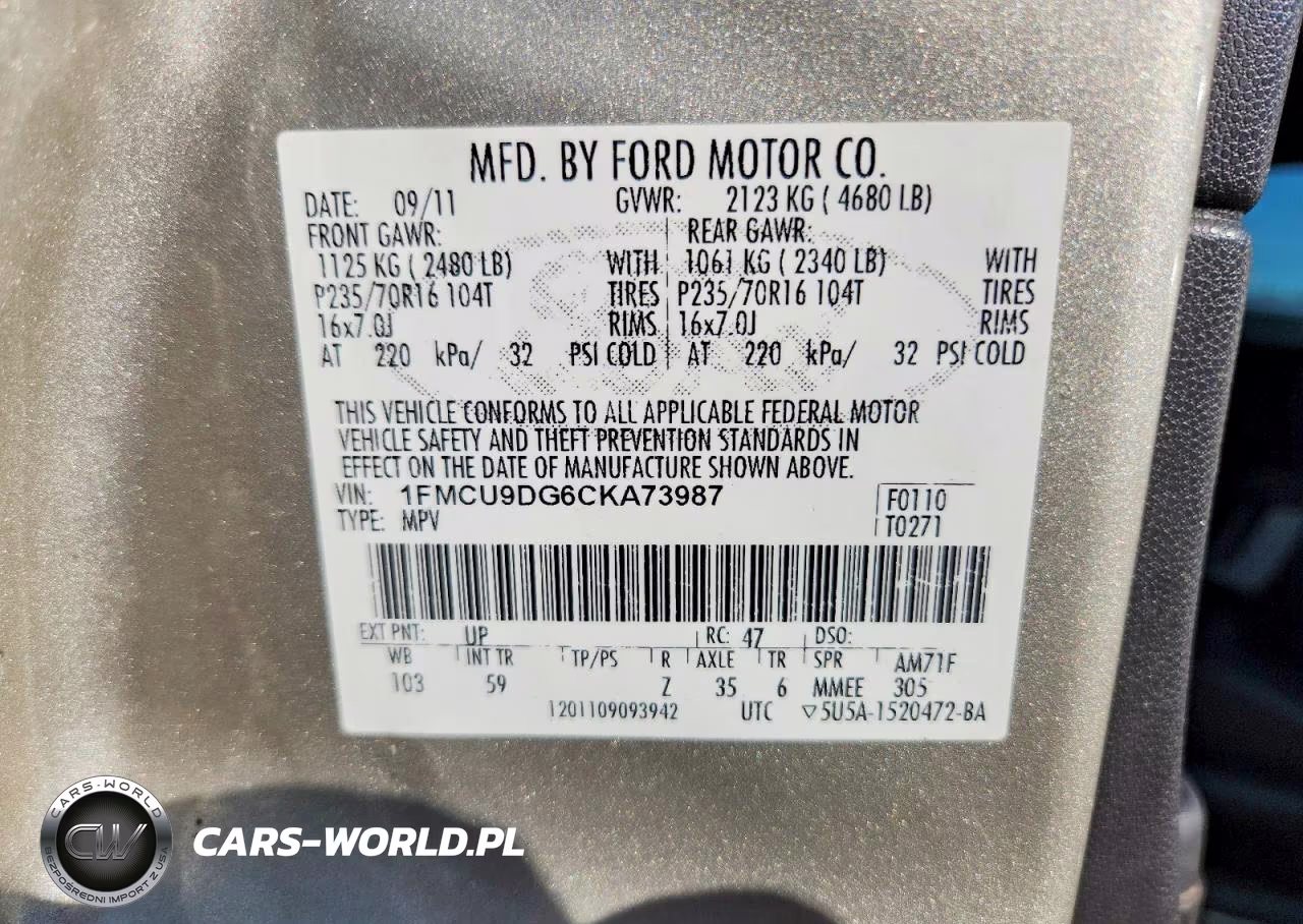 2012 Ford Escape Xlt VIN:1FMCU9DG6CKA73987 - 12