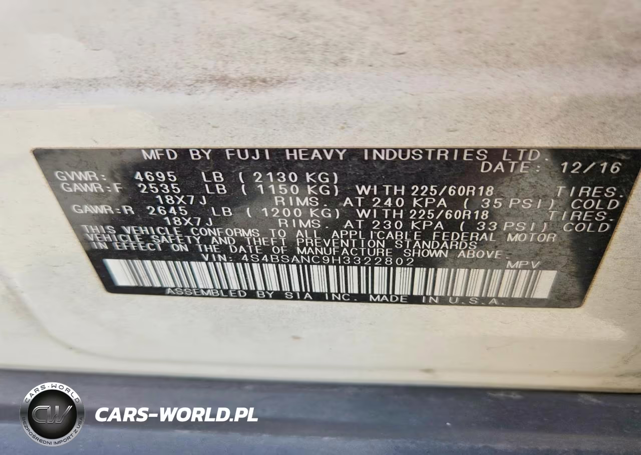 2017 Subaru Outback 2.5I Limited VIN:4S4BSANC9H3322802 - 13