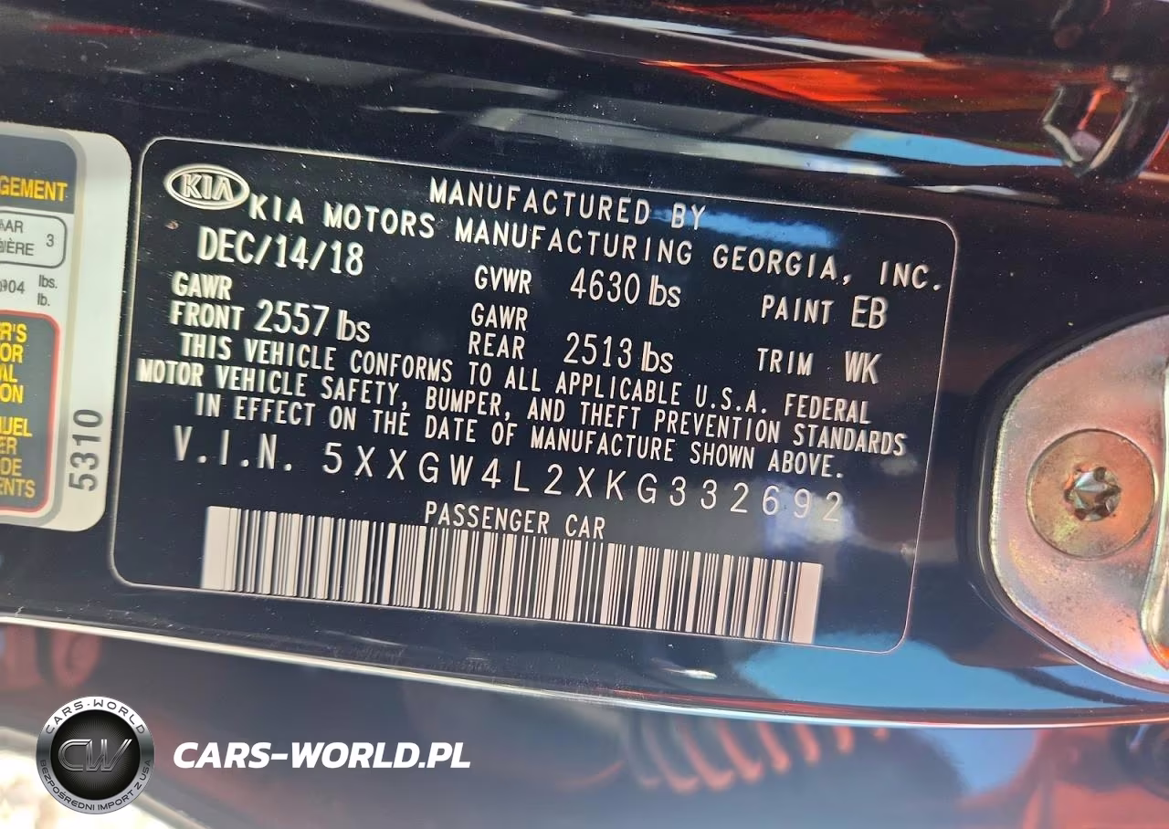 2019 Kia Optima Sx VIN:5XXGW4L2XKG332692 - 12