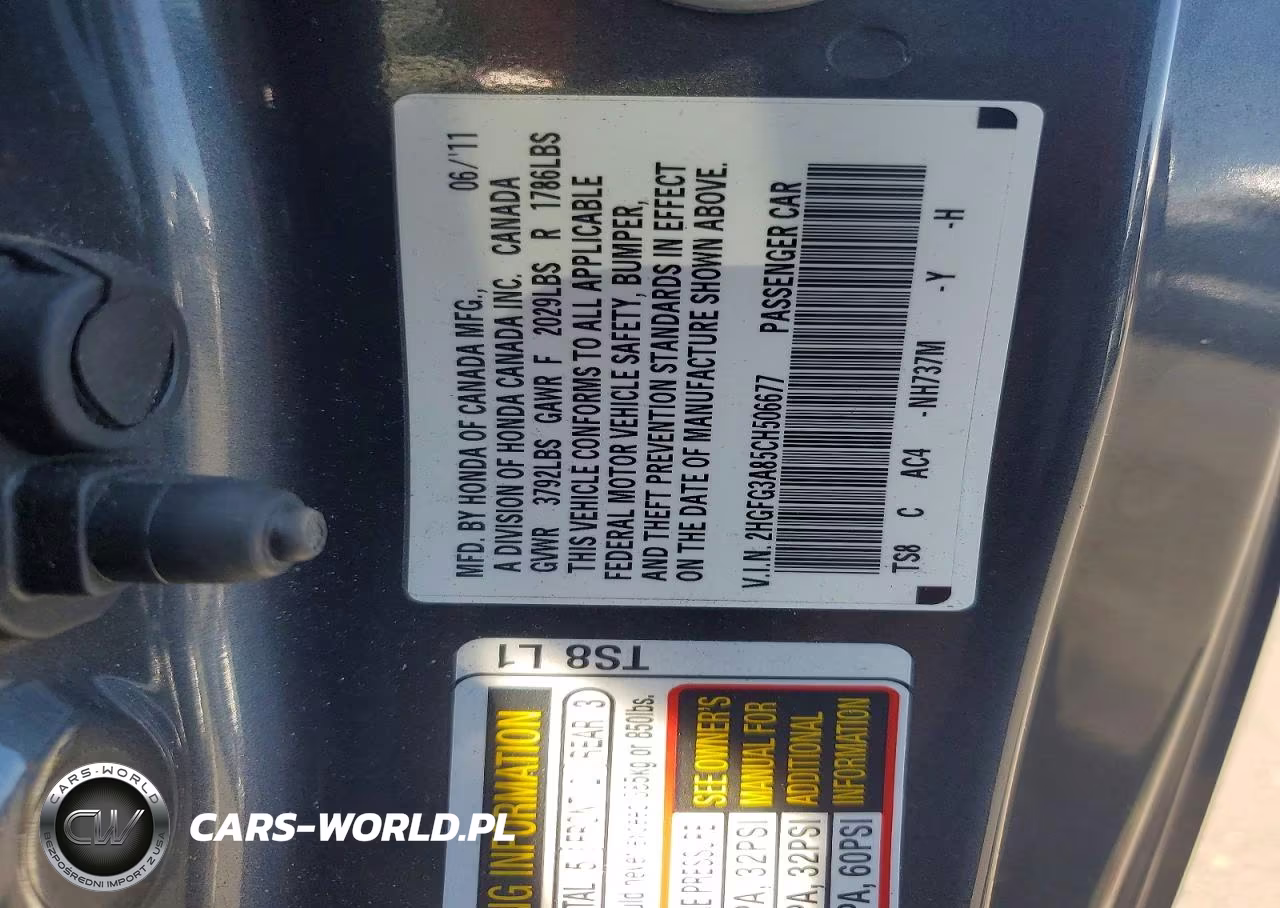 2012 Honda Civic Ex VIN:2HGFG3A85CH506677 - 12