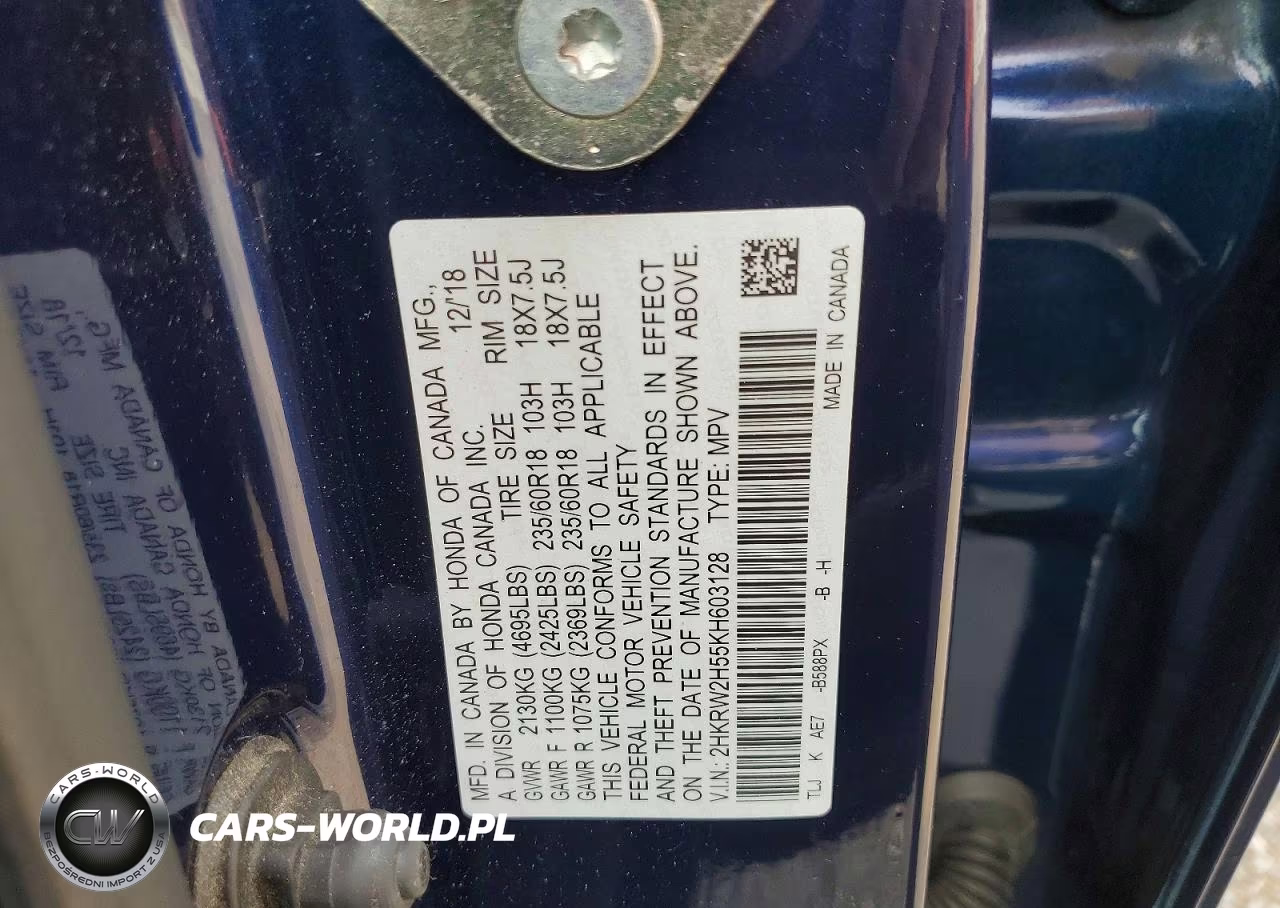 2019 Honda Cr-V Ex VIN:2HKRW2H55KH603128 - 13