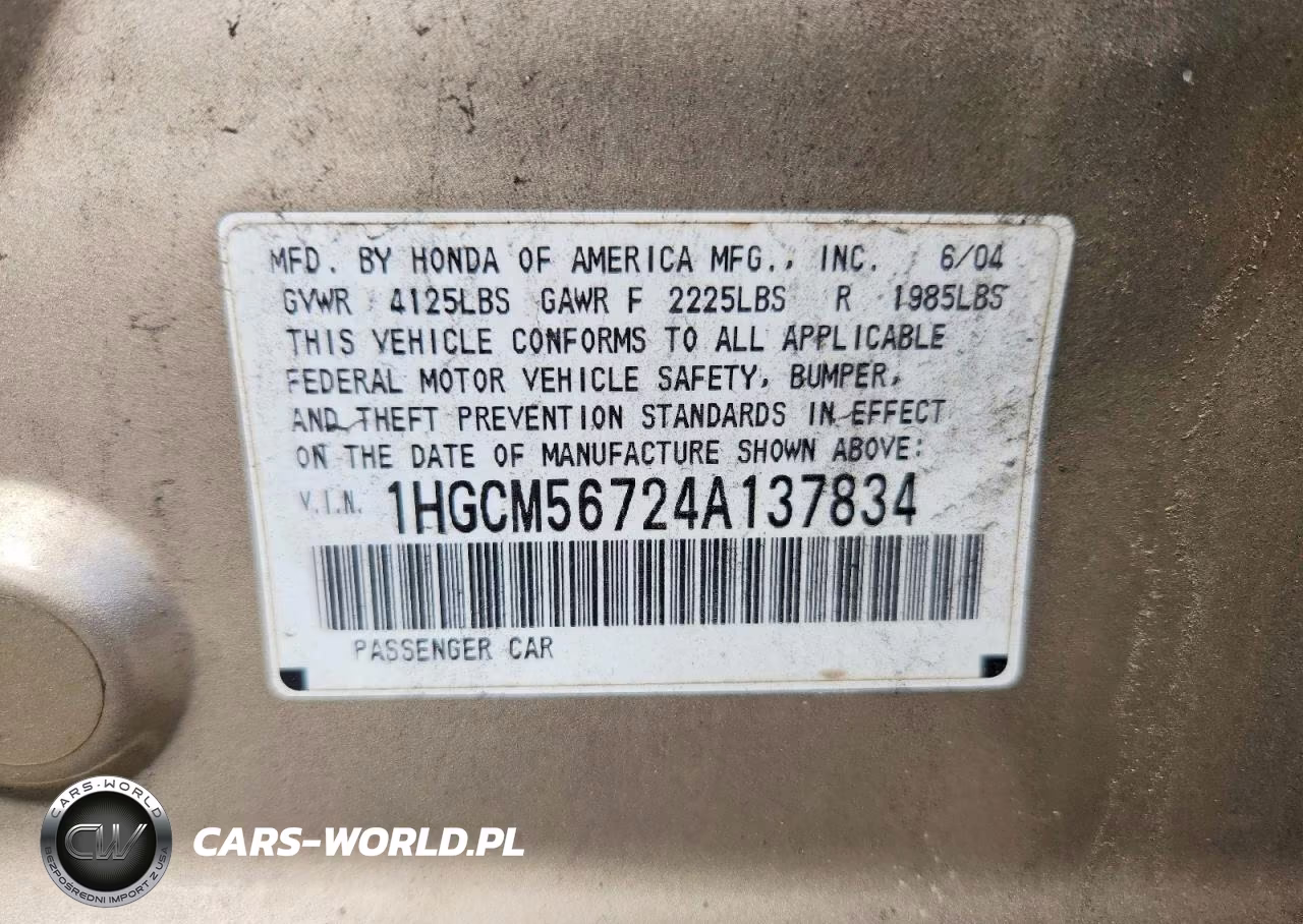 2004 Honda Accord Ex VIN:1HGCM56724A137834 - 12