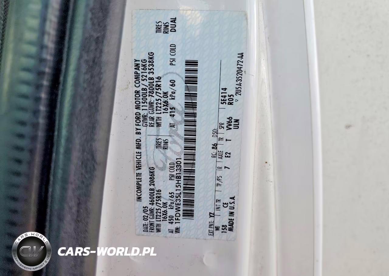 2005 Ford Econoline E350 Super Duty Cutaway Van VIN:1FDWE35L15HB13301 - 13