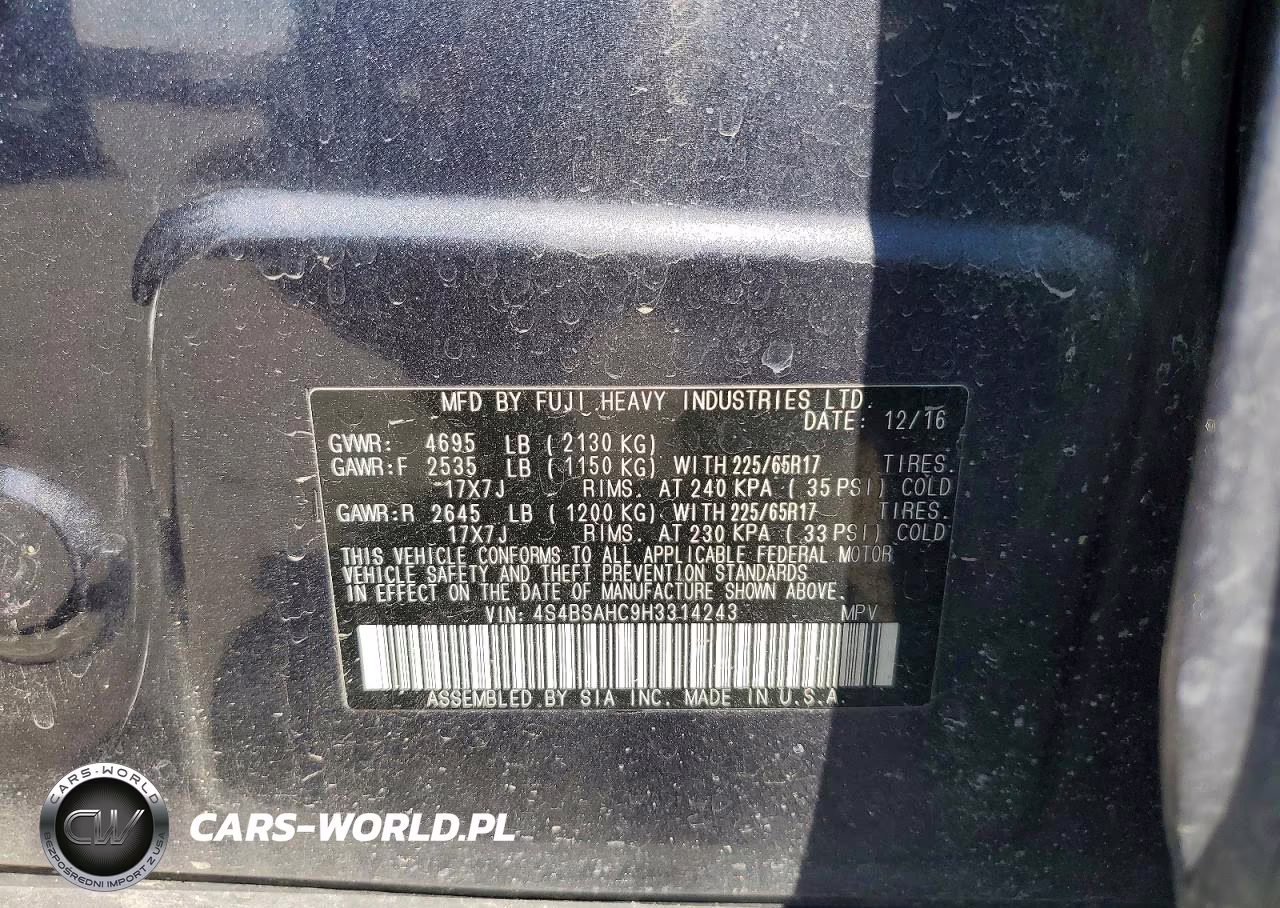 2017 Subaru Outback 2.5I Premium VIN:4S4BSAHC9H3314243 - 13