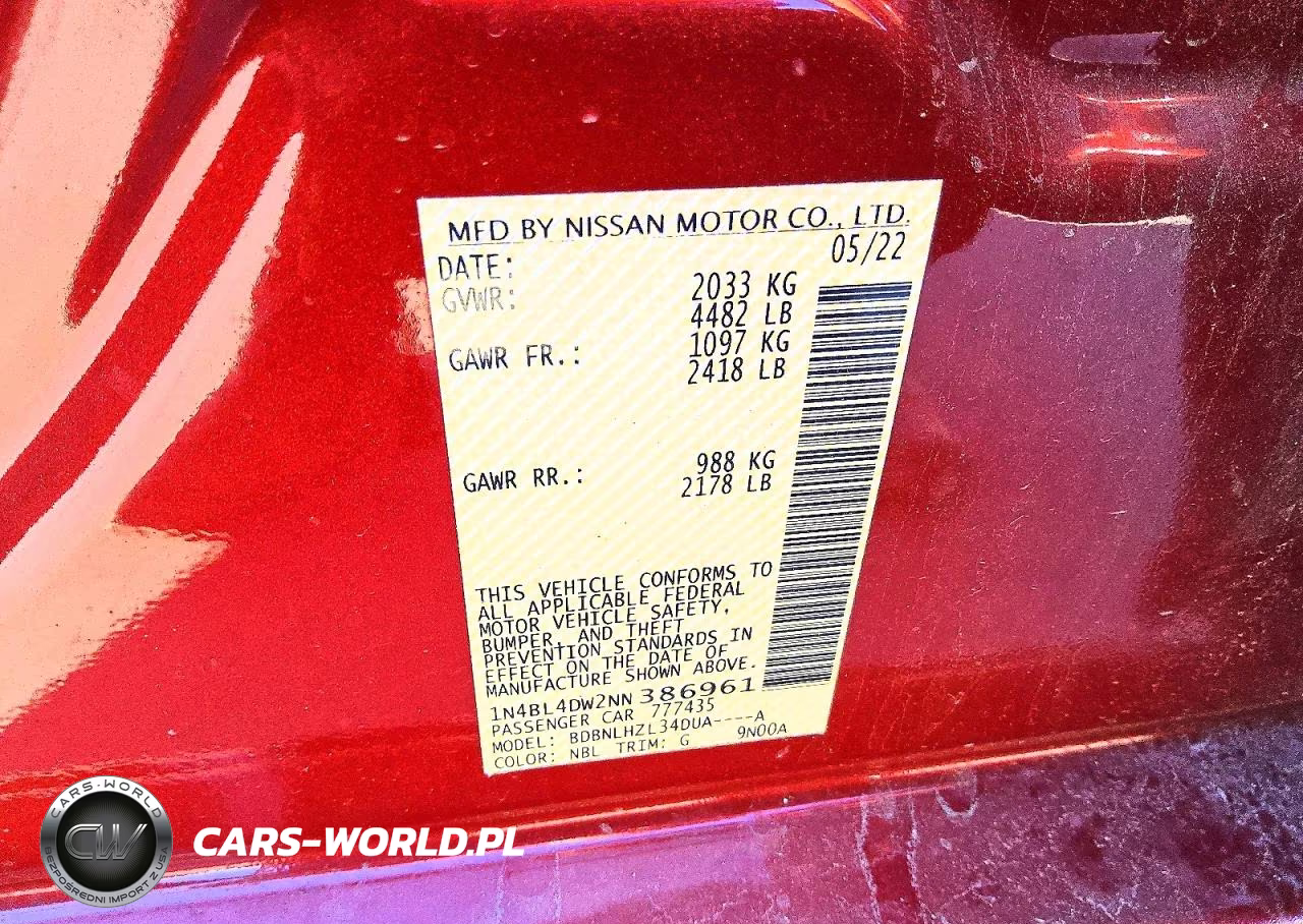 2022 Nissan Altima Sv VIN:1N4BL4DW2NN386961 - 12