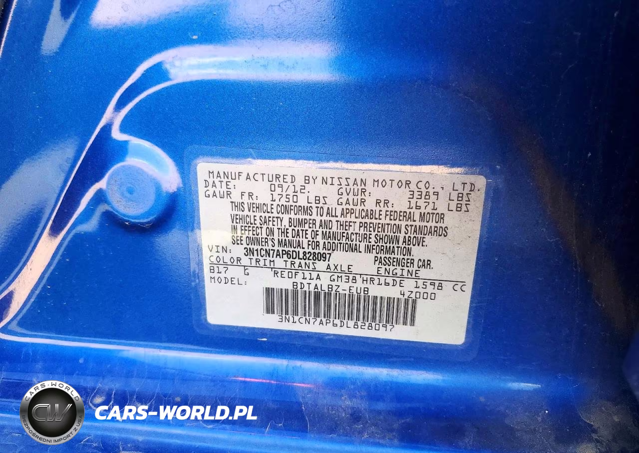 2013 Nissan Versa 1.6 S VIN:3N1CN7AP6DL828097 - 12