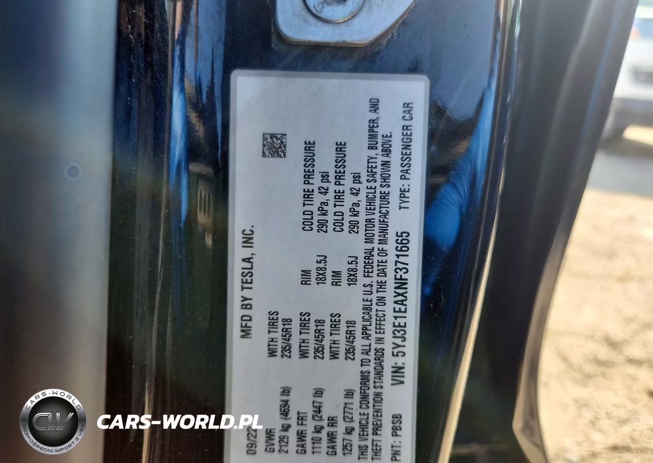 2022 Tesla Model 3 VIN:5YJ3E1EAXNF371665 - 13