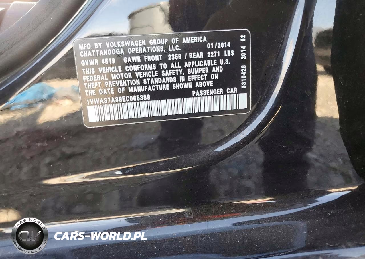 2014 Volkswagen Passat S VIN:1VWAS7A38EC065388 - 12