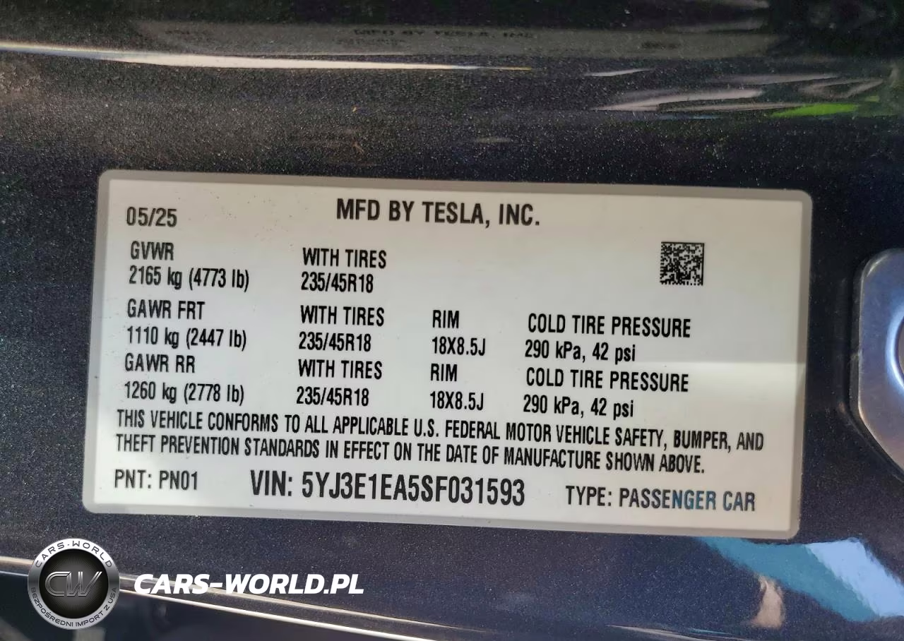 2025 Tesla Model 3 VIN:5YJ3E1EA5SF031593 - 13