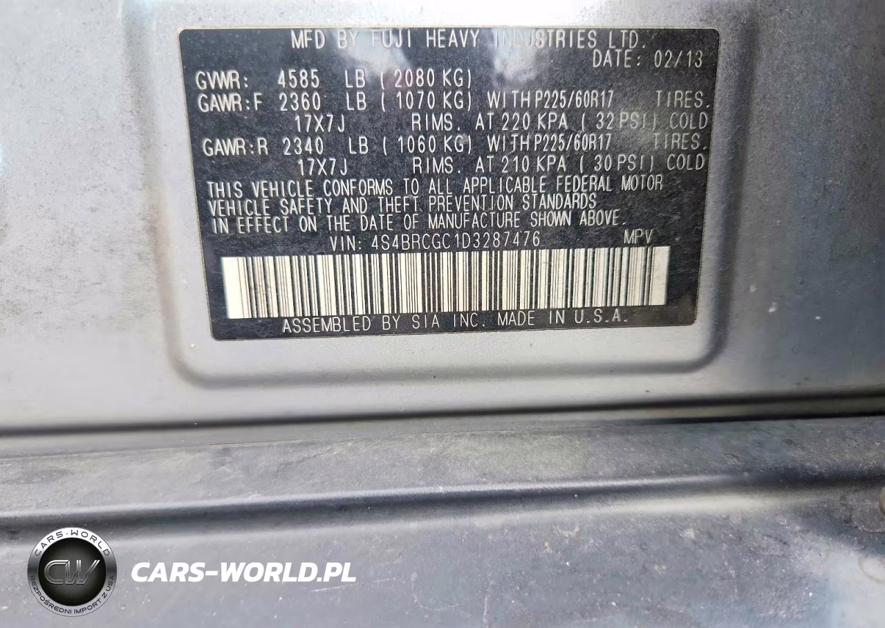 2013 Subaru Outback 2.5I Premium VIN:4S4BRCGC1D3287476 - 13