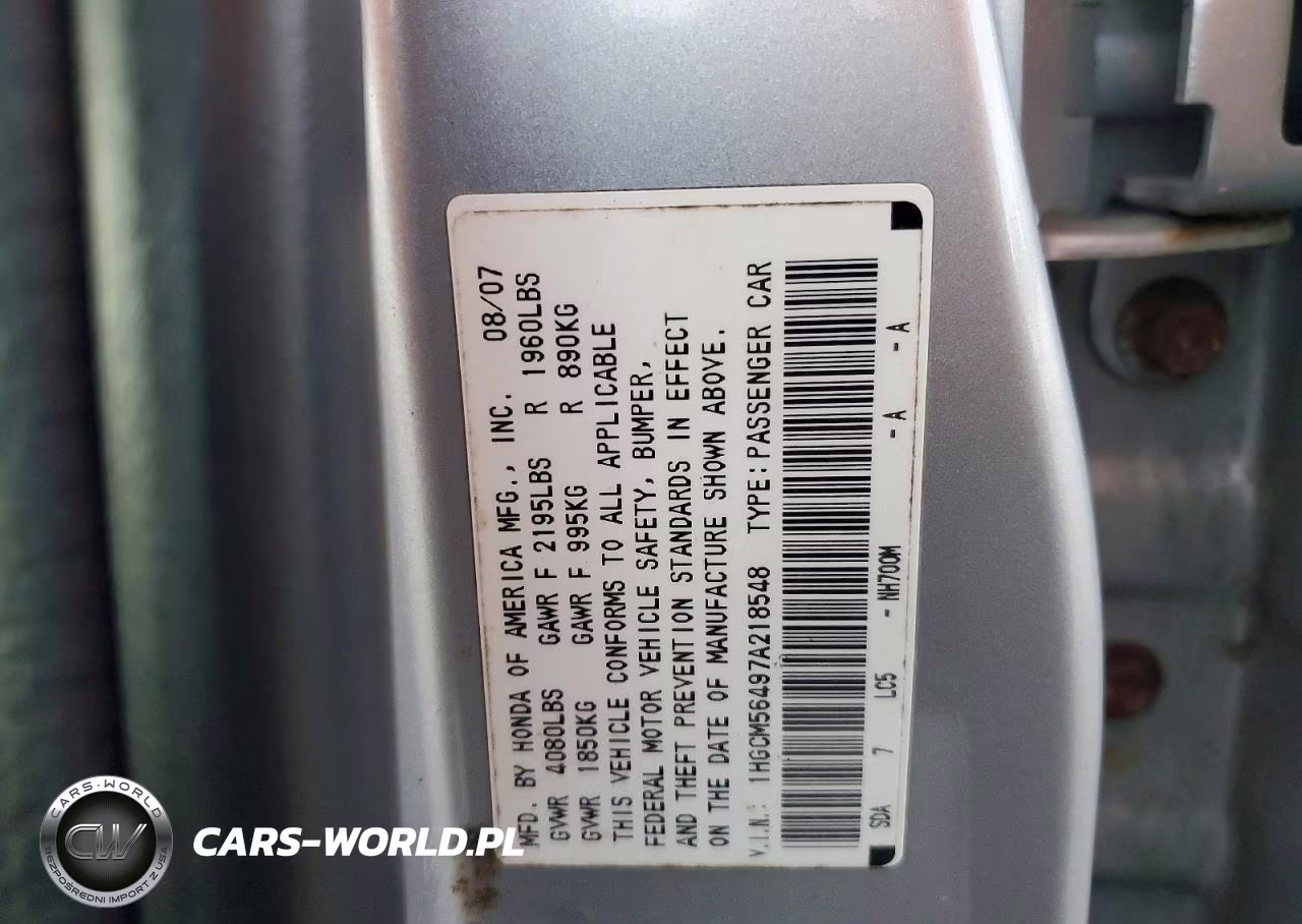 2007 Honda Accord Lx VIN:1HGCM56497A218548 - 12