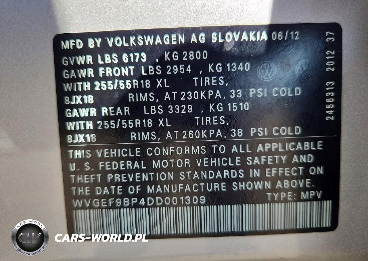 2013 Volkswagen Touareg V6 VIN:WVGEF9BP4DD001309 - 13