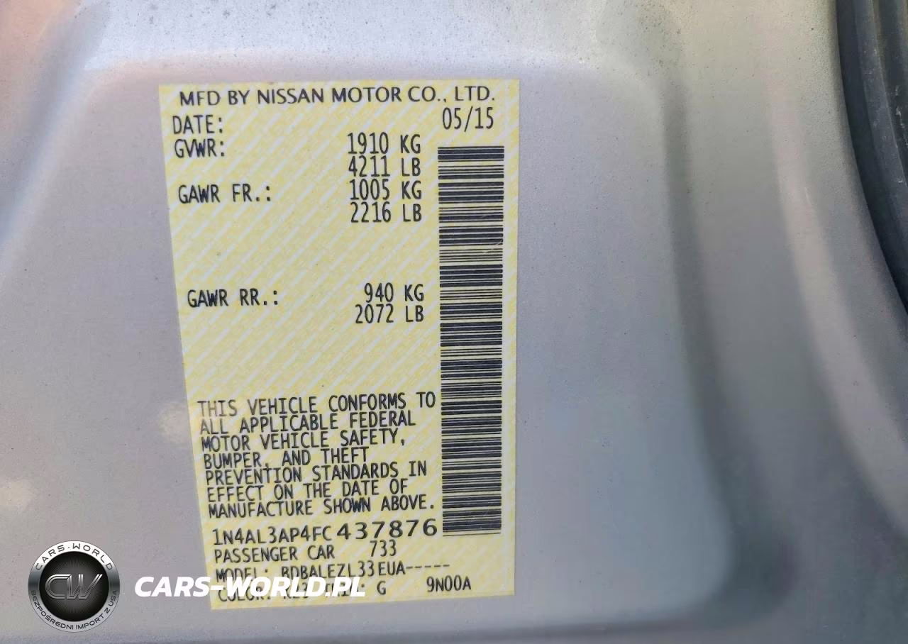 2015 Nissan Altima 2.5 S VIN:1N4AL3AP4FC437876 - 12