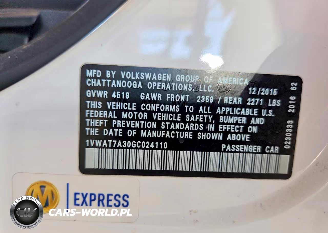 2016 Volkswagen Passat S VIN:1VWAT7A30GC024110 - 12