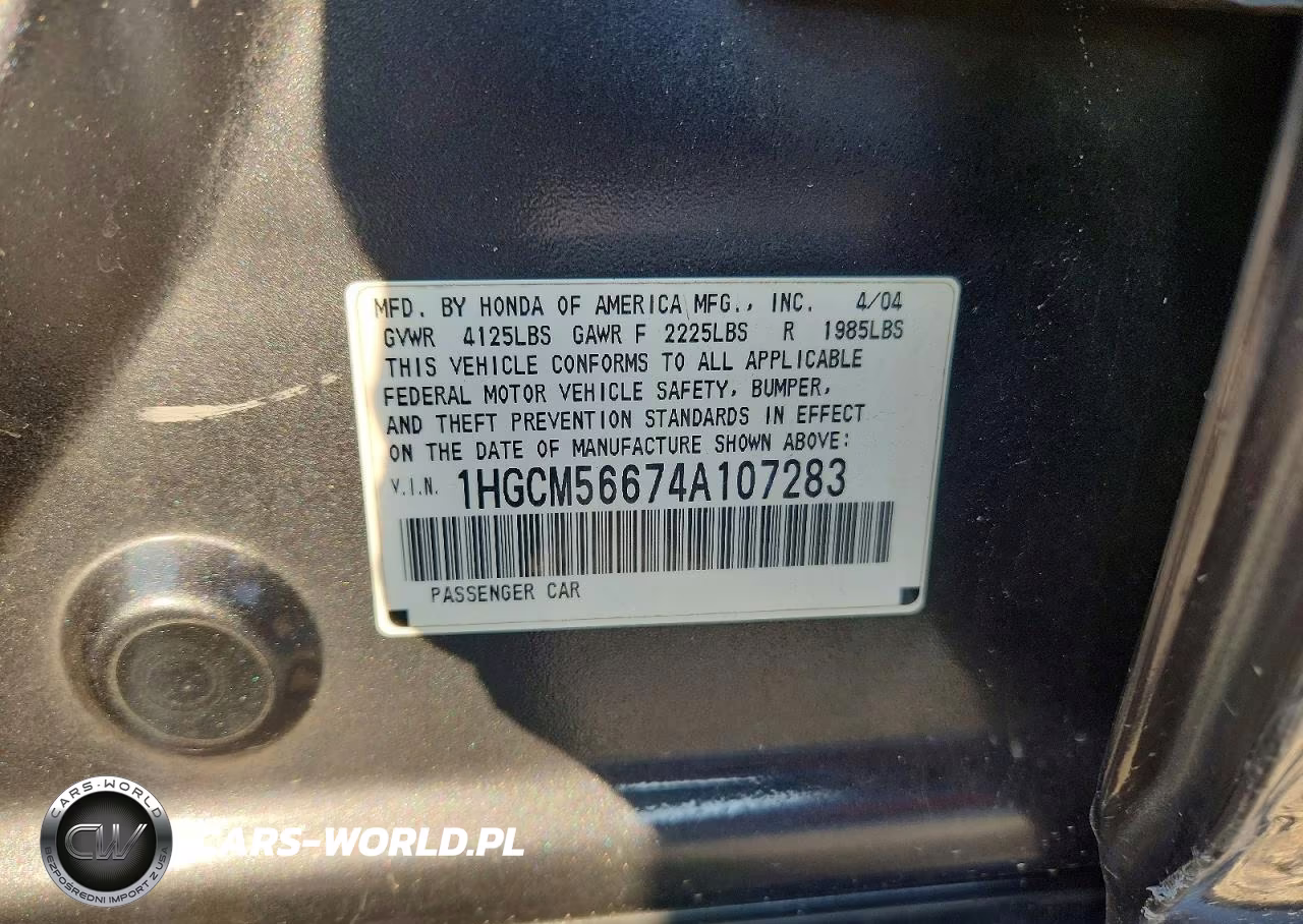 2004 Honda Accord Ex VIN:1HGCM56674A107283 - 12