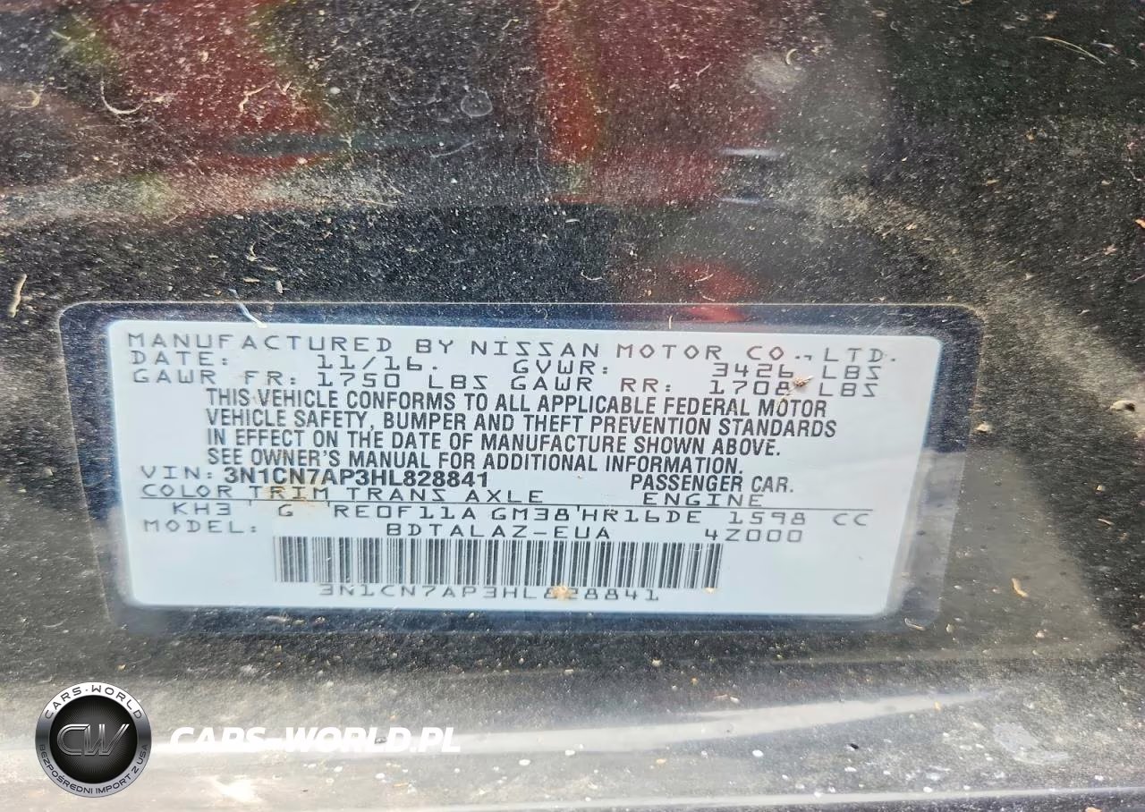 2017 Nissan Versa 1.6 S Plus VIN:3N1CN7AP3HL828841 - 12
