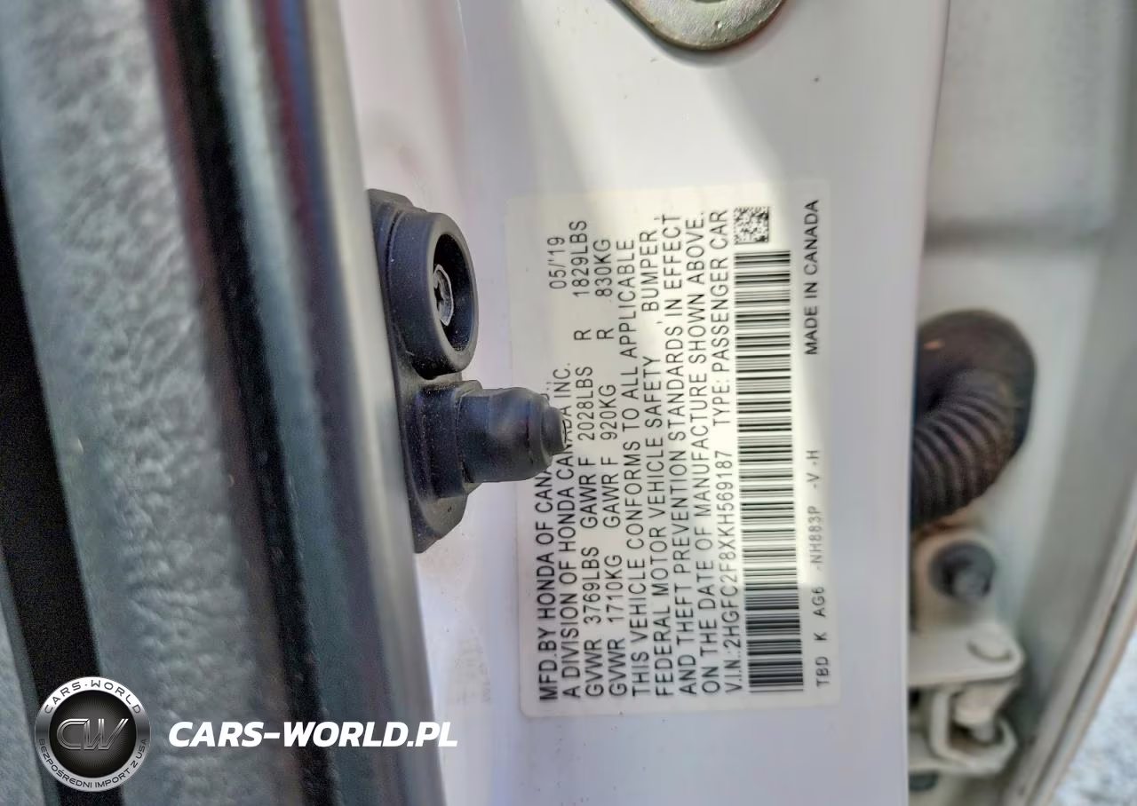2019 Honda Civic Sport VIN:2HGFC2F8XKH569187 - 12