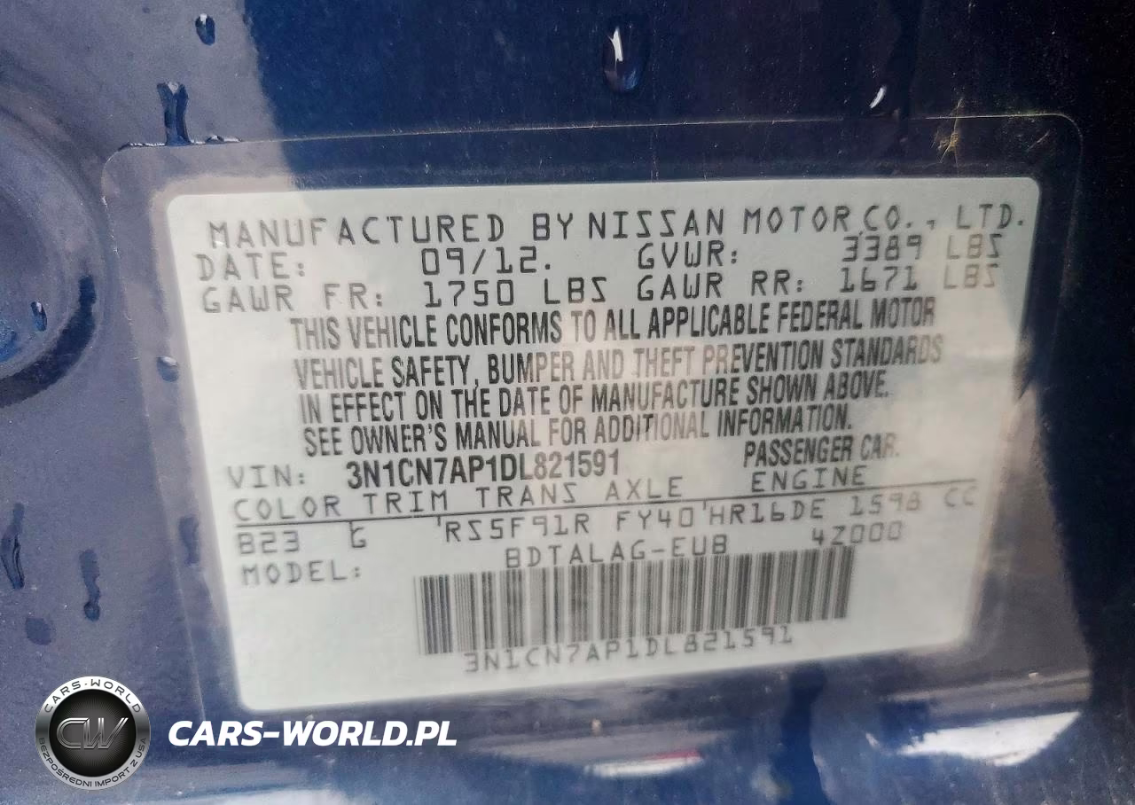2013 Nissan Versa 1.6 S VIN:3N1CN7AP1DL821591 - 12
