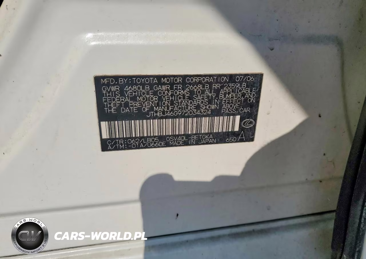 2007 Lexus Es 350 VIN:JTHBJ46G972034324 - 12