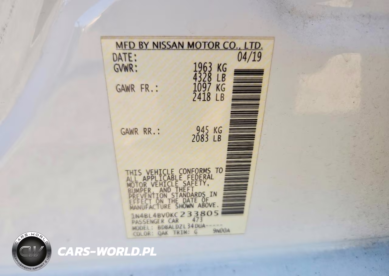 2019 Nissan Altima S VIN:1N4BL4BV0KC233805 - 12