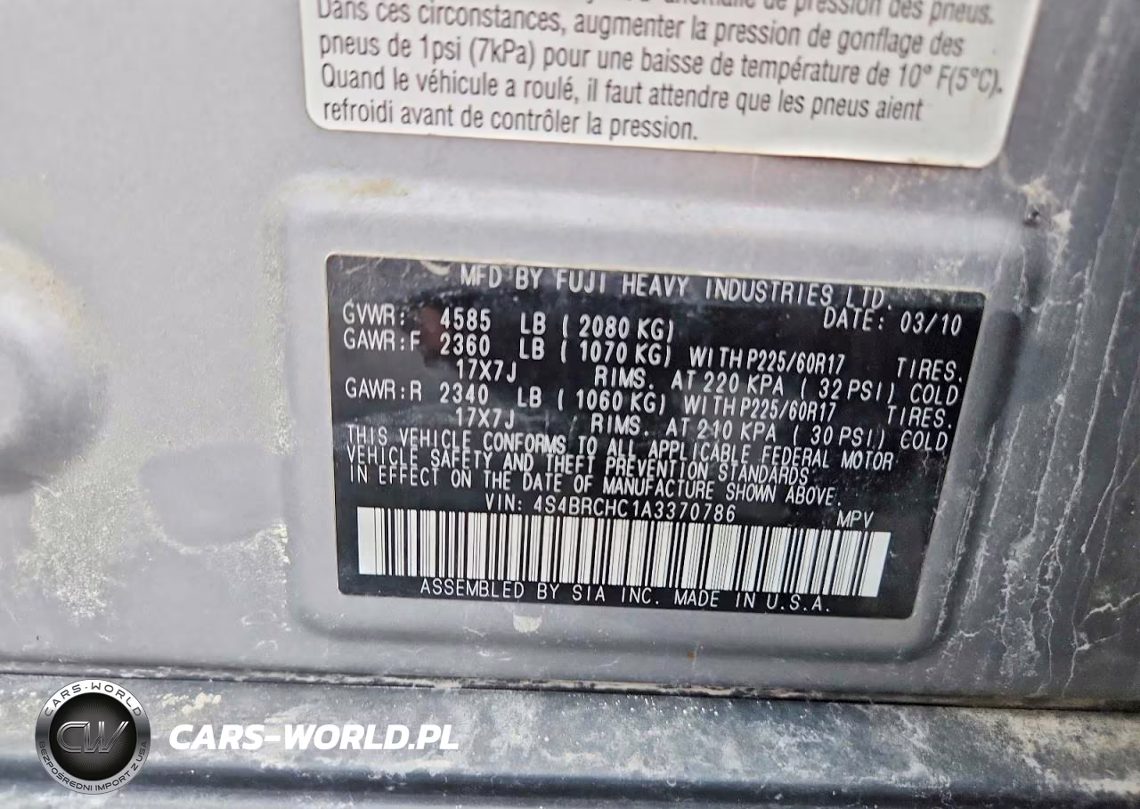 2010 Subaru Outback 2.5I Limited VIN:4S4BRCHC1A3370786 - 12