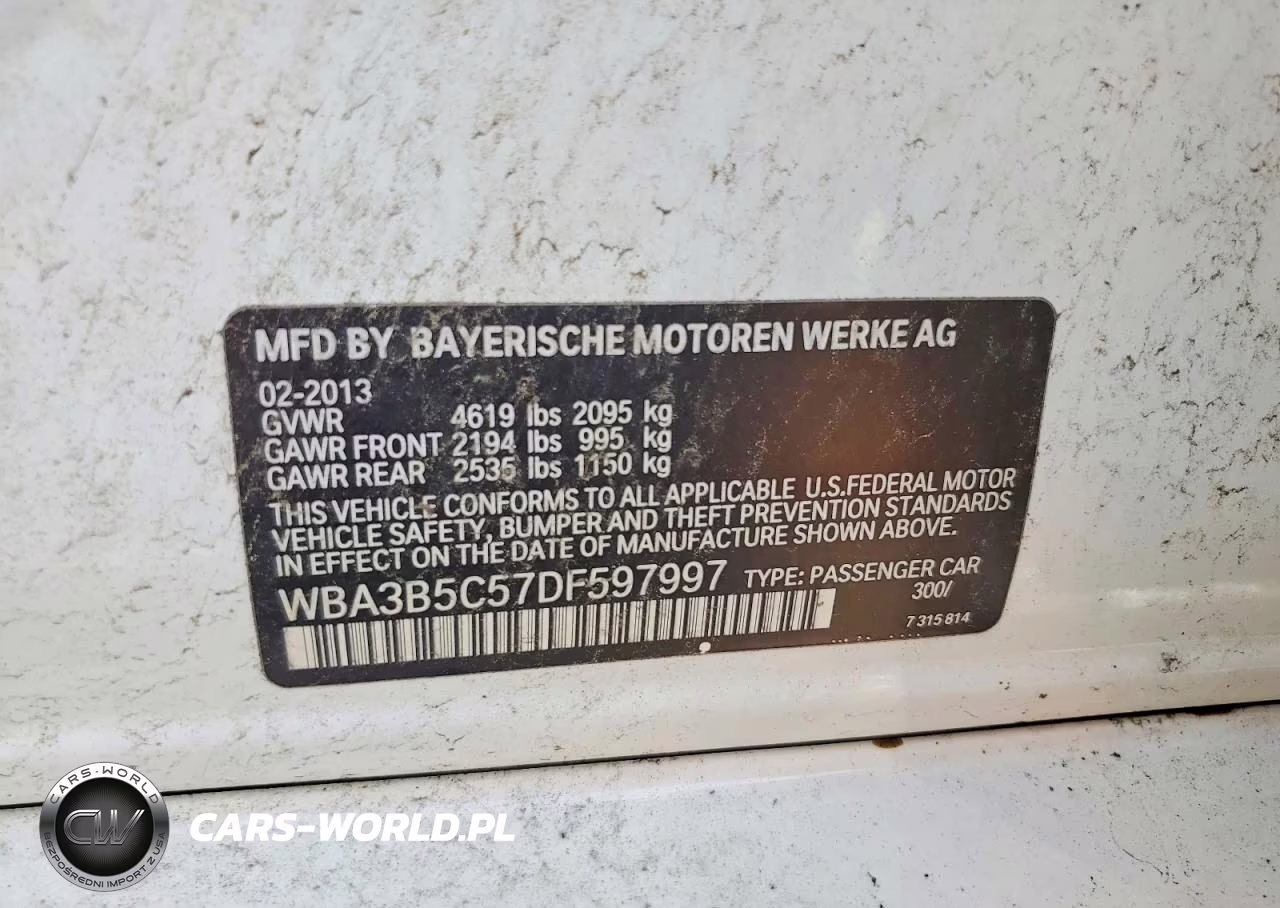 2013 BMW 3 Series VIN:WBA3B5C57DF597997 - 12