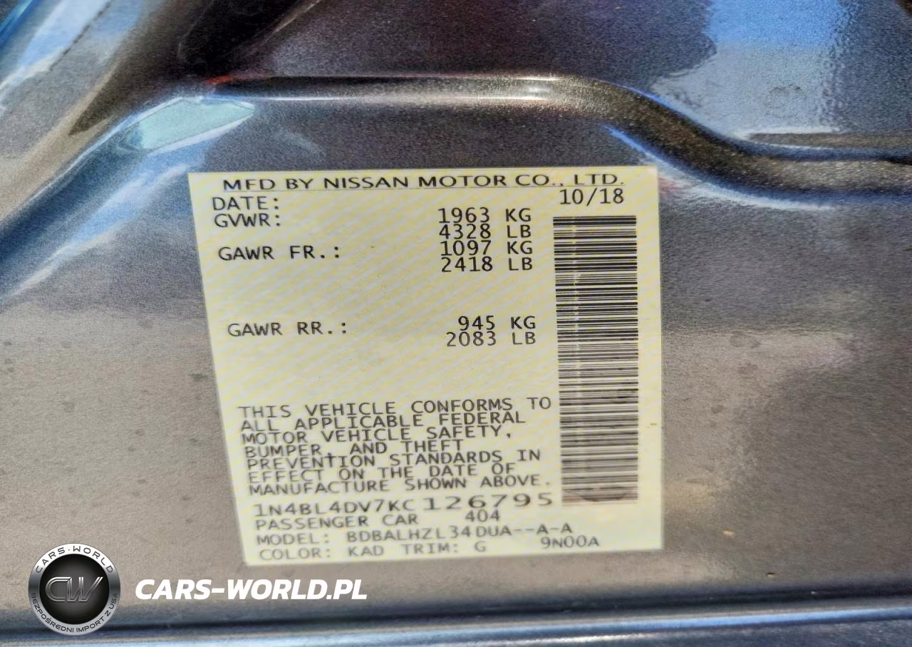 2019 Nissan Altima Sv VIN:1N4BL4DV7KC126795 - 13