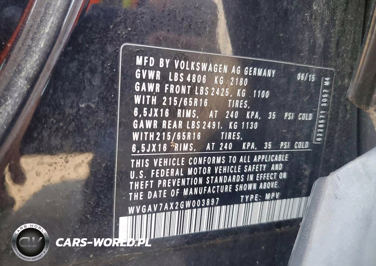 2016 Volkswagen Tiguan S VIN:WVGAV7AX2GW003897 - 13