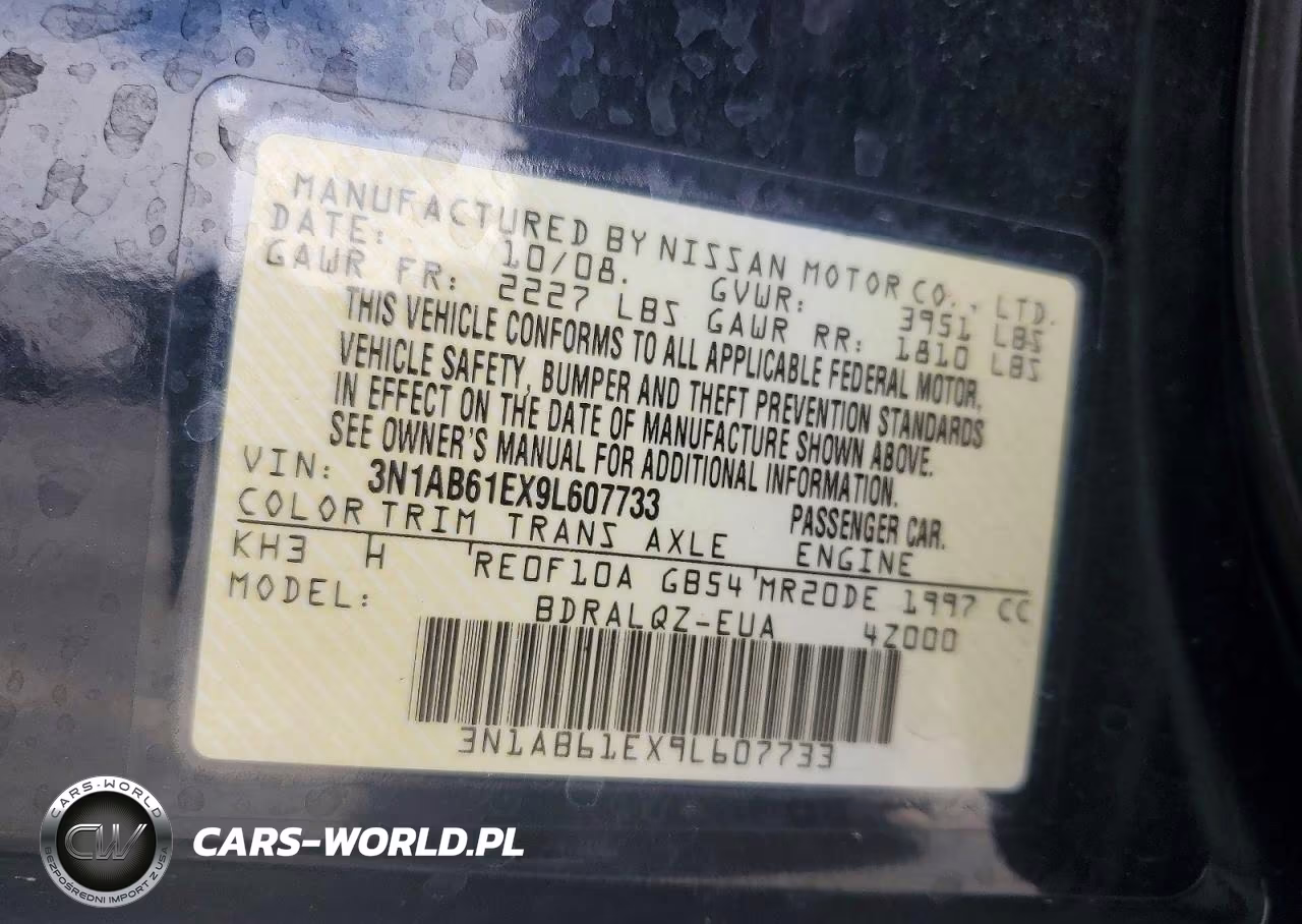 2009 Nissan Sentra 2.0 VIN:3N1AB61EX9L607733 - 12