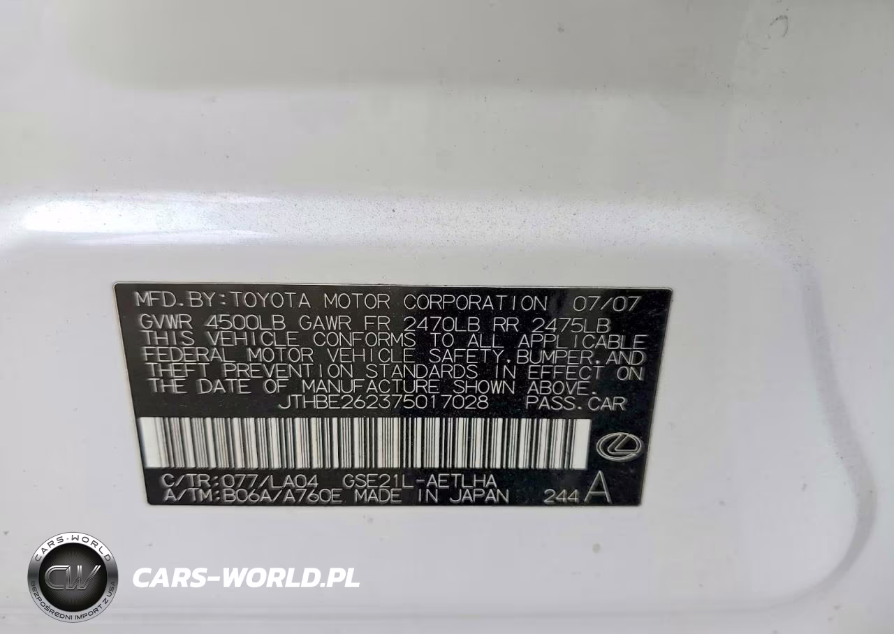 2007 Lexus Is 350 VIN:JTHBE262375017028 - 12