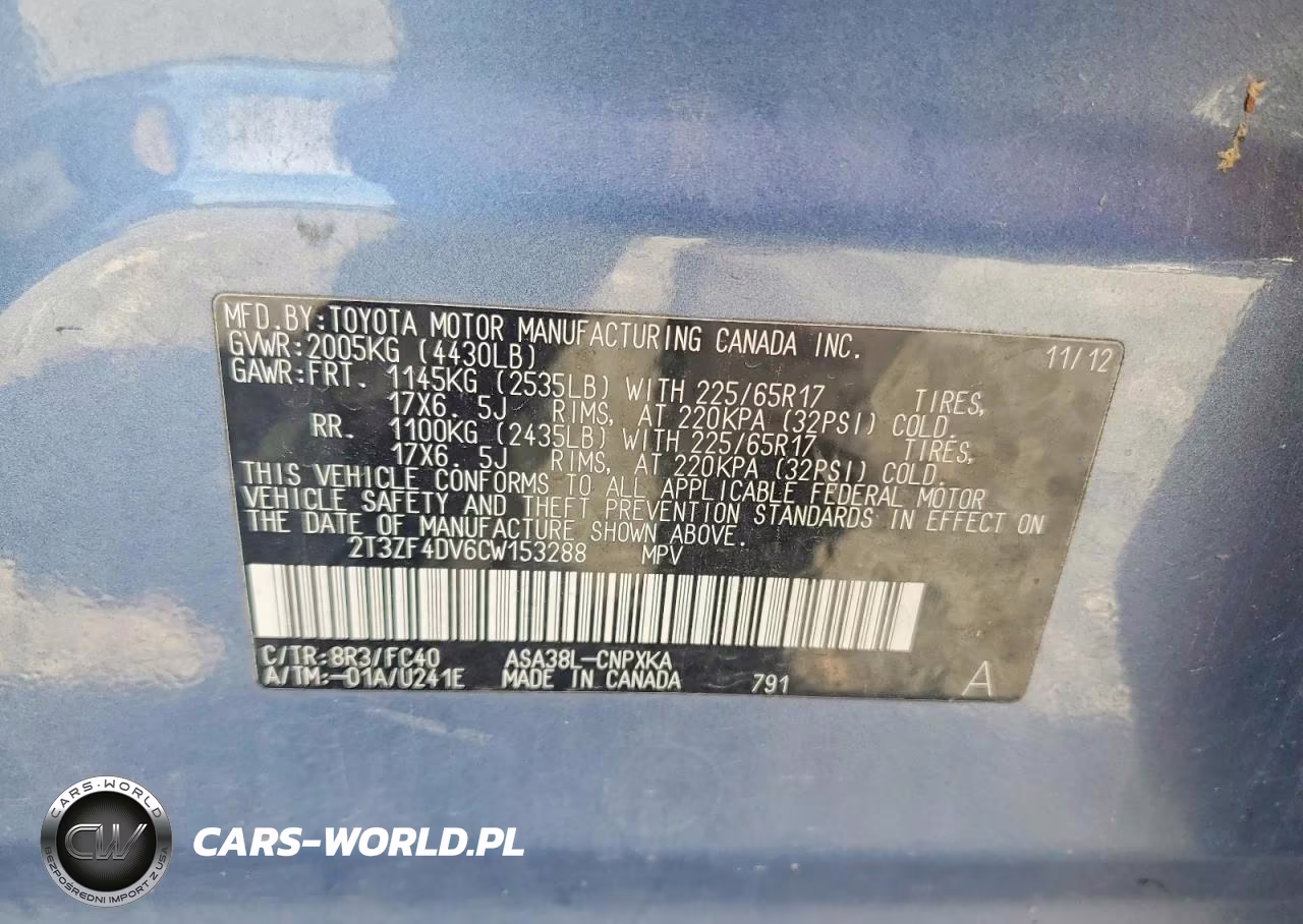 2012 Toyota Rav4 Base VIN:2T3ZF4DV6CW153288 - 13