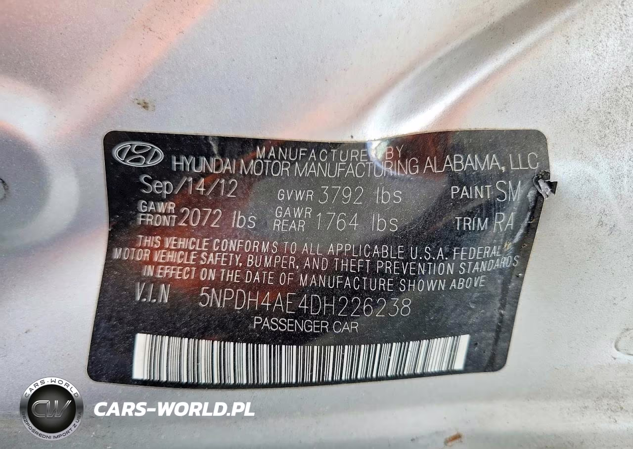 2013 Hyundai Elantra Limited VIN:5NPDH4AE4DH226238 - 12
