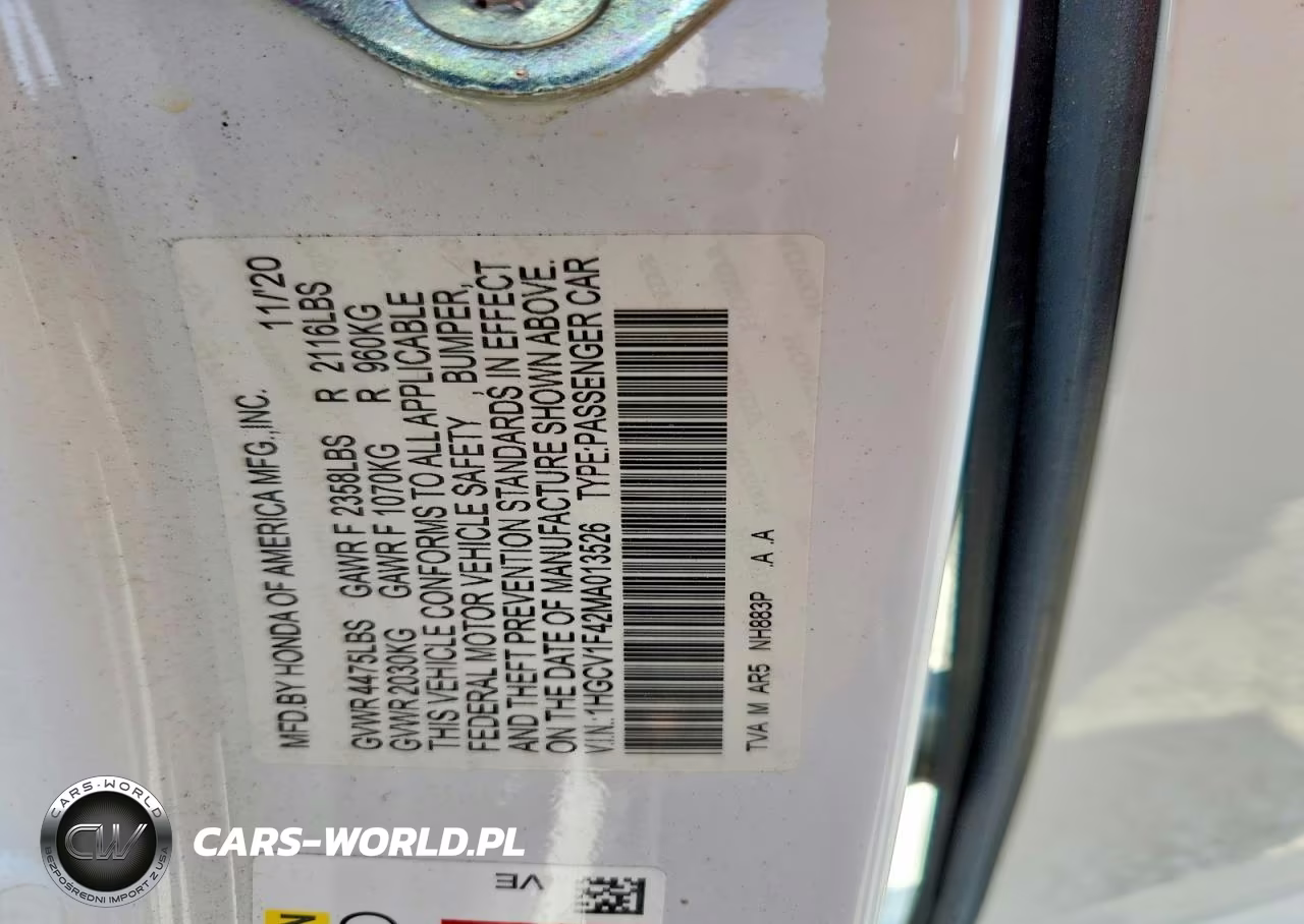 2021 Honda Accord Sport Se VIN:1HGCV1F42MA013526 - 12