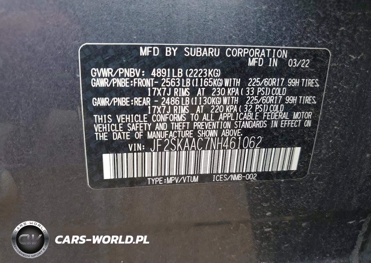 2022 Subaru Forester VIN:JF2SKAAC7NH461062 - 13