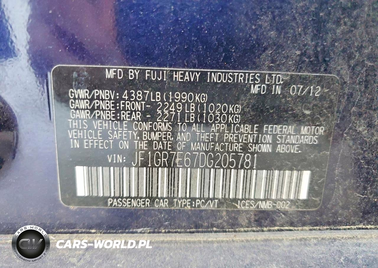 2013 Subaru Impreza Wrx VIN:JF1GR7E67DG205781 - 13