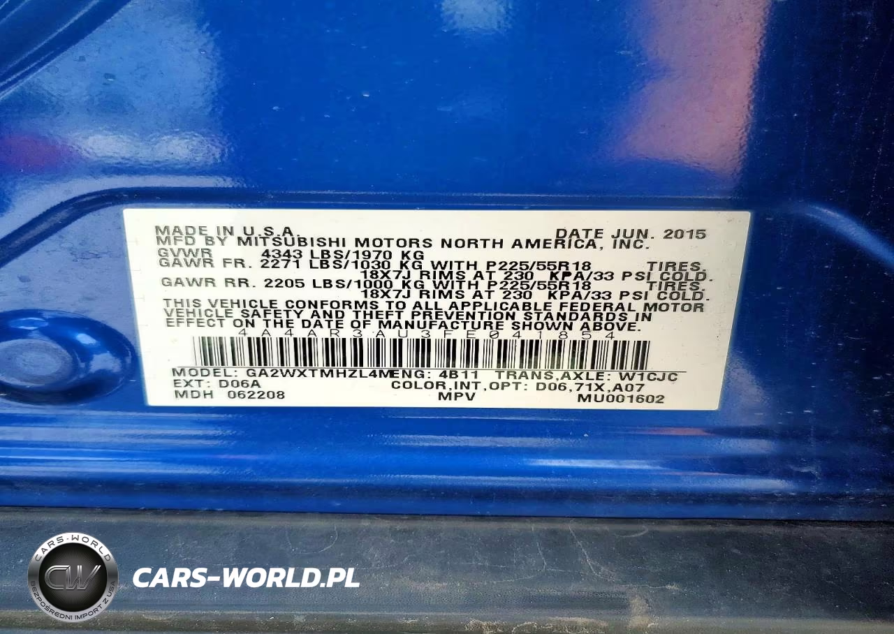 2015 Mitsubishi Outlander Sport Es VIN:4A4AR3AU3FE041854 - 12