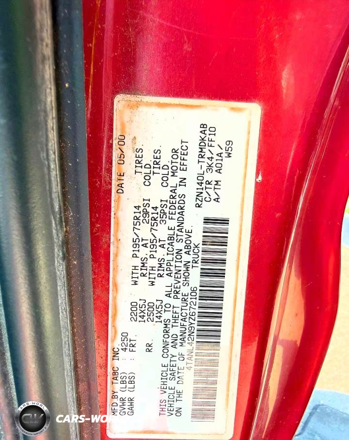 2000 Toyt Tacoma Bas VIN:4TANL42N9YZ672106 - 10
