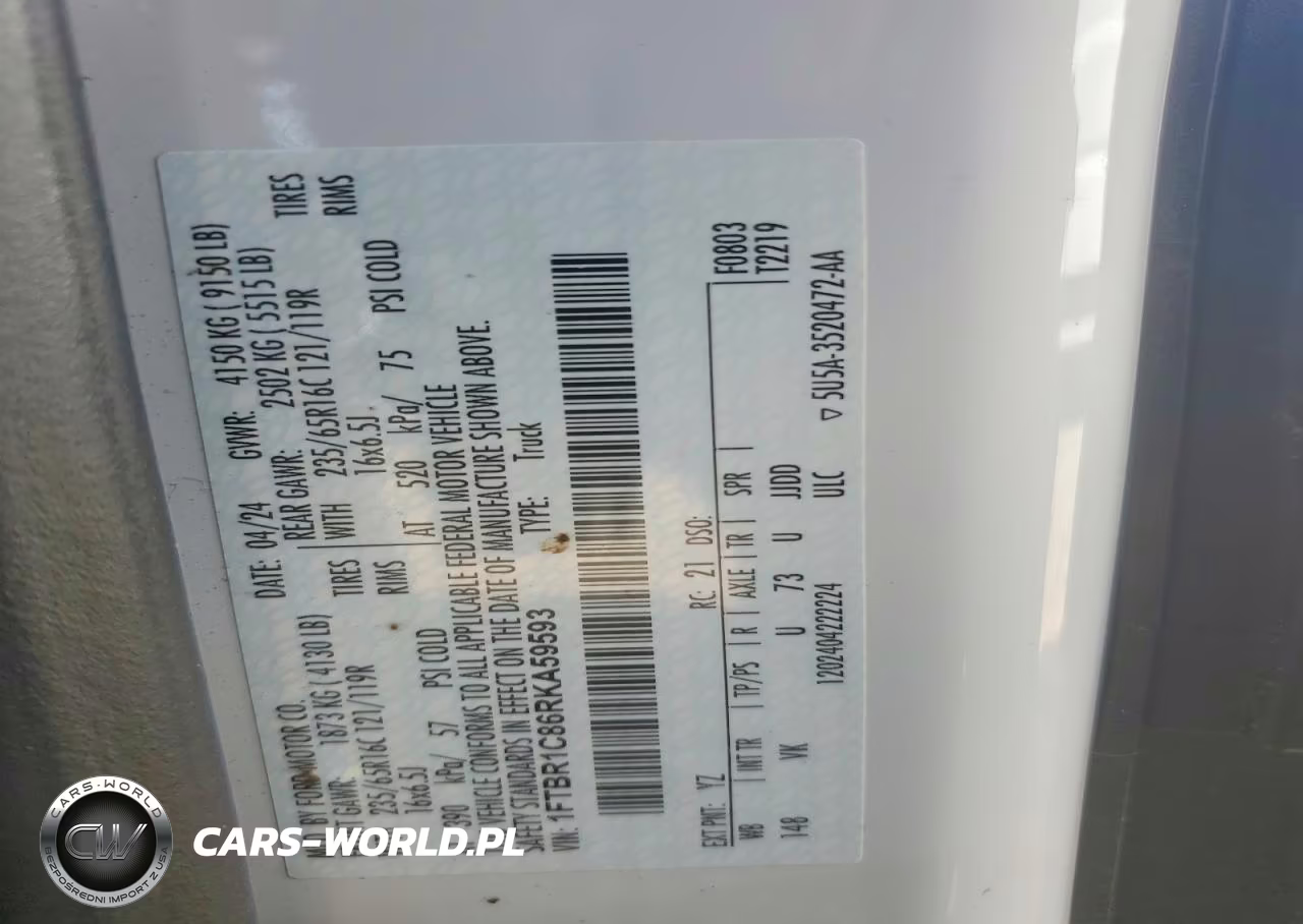 2024 Ford Transit 250 Delivery Van VIN:1FTBR1C86RKA59593 - 14