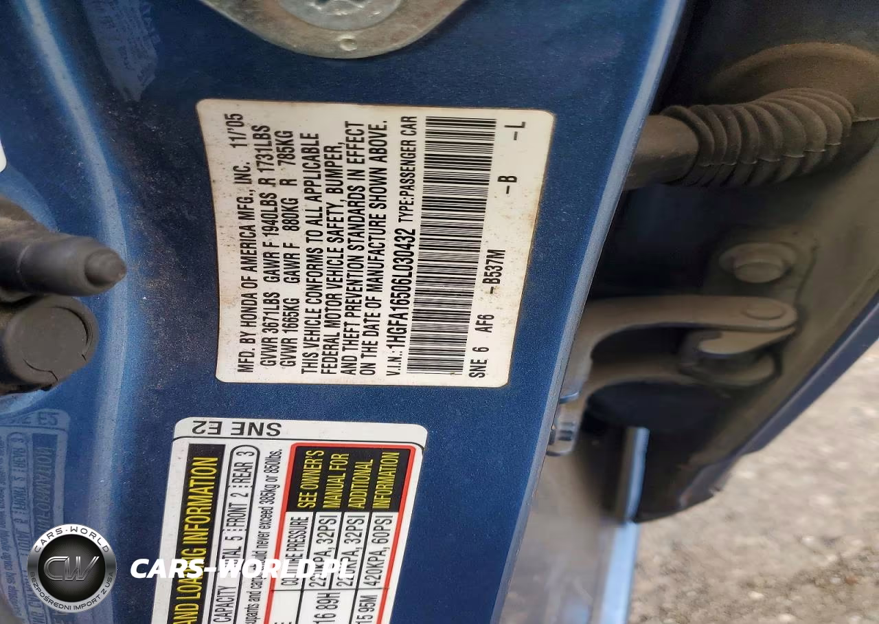 2006 Honda Civic Lx VIN:1HGFA16506L030432 - 12