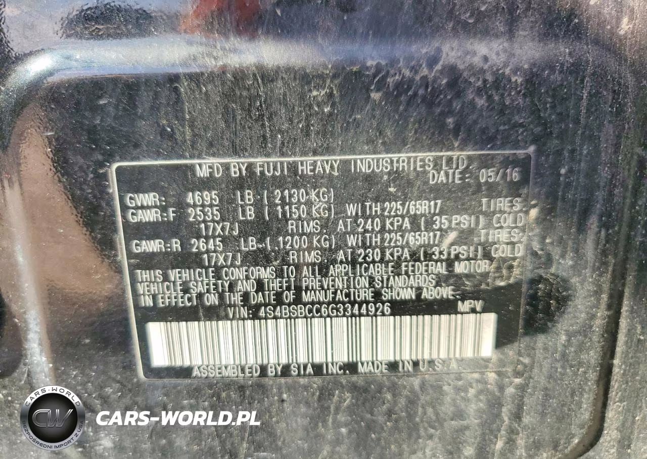 2016 Subaru Outback 2.5I Premium VIN:4S4BSBCC6G3344926 - 13