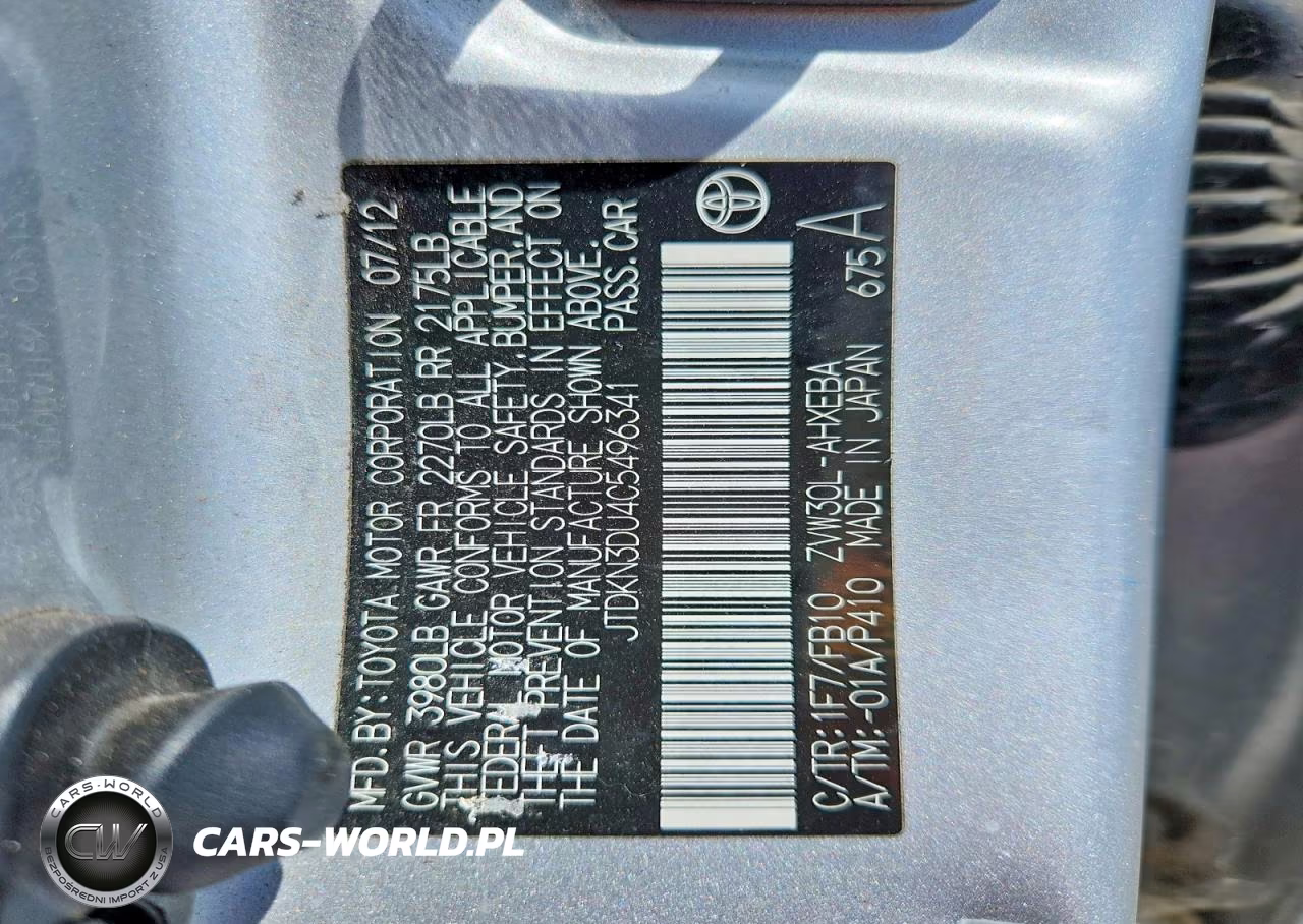 2012 Toyota Prius Three VIN:JTDKN3DU4C5496341 - 12