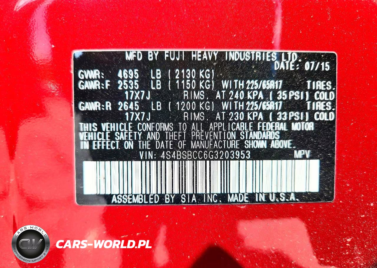 2016 Subaru Outback 2.5I Premium VIN:4S4BSBCC6G3203953 - 14