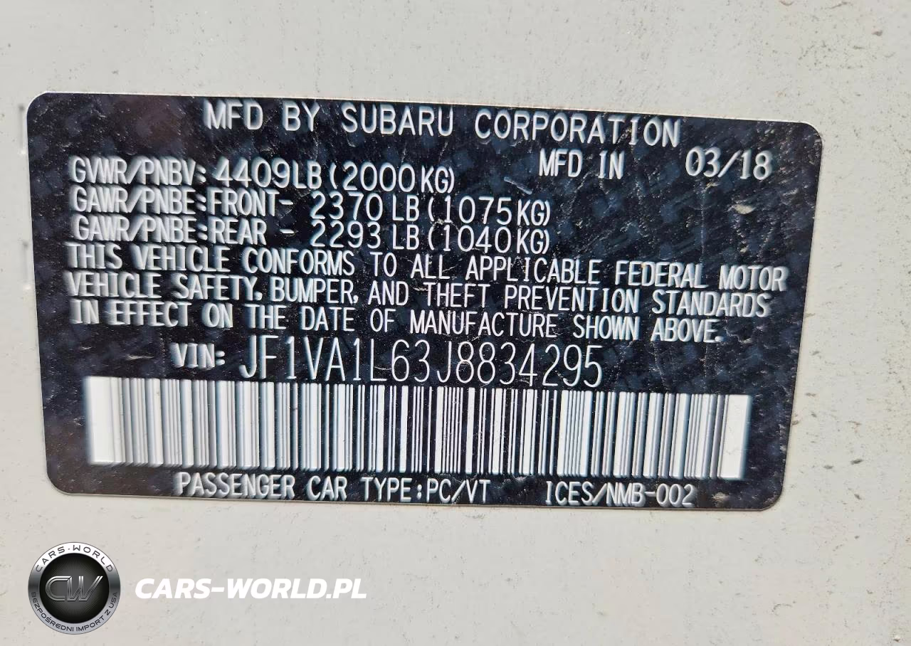 2018 Subaru Wrx Limited VIN:JF1VA1L63J8834295 - 12