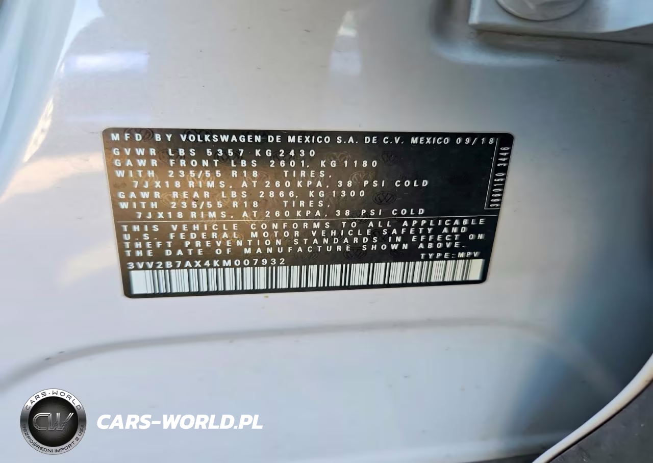 2019 Volkswagen Tiguan Se VIN:3VV2B7AX4KM007932 - 12
