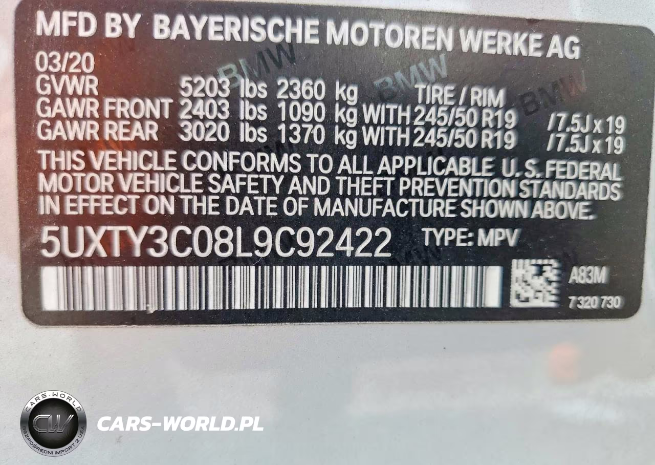 2020 BMW X3 Sdrive30I VIN:5UXTY3C08L9C92422 - 13