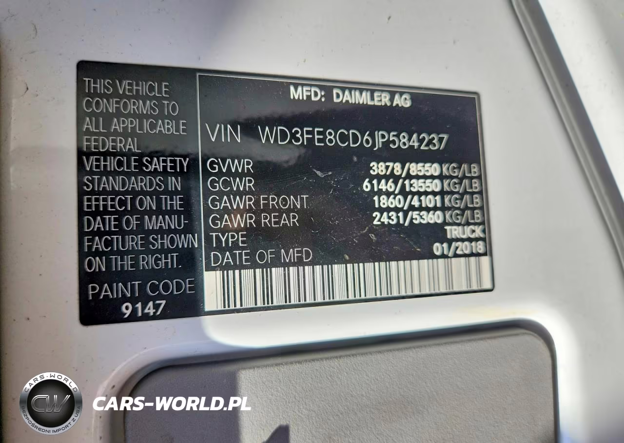 2018 Mercedes-Benz Sprinter 2500 VIN:WD3FE8CD6JP584237 - 13