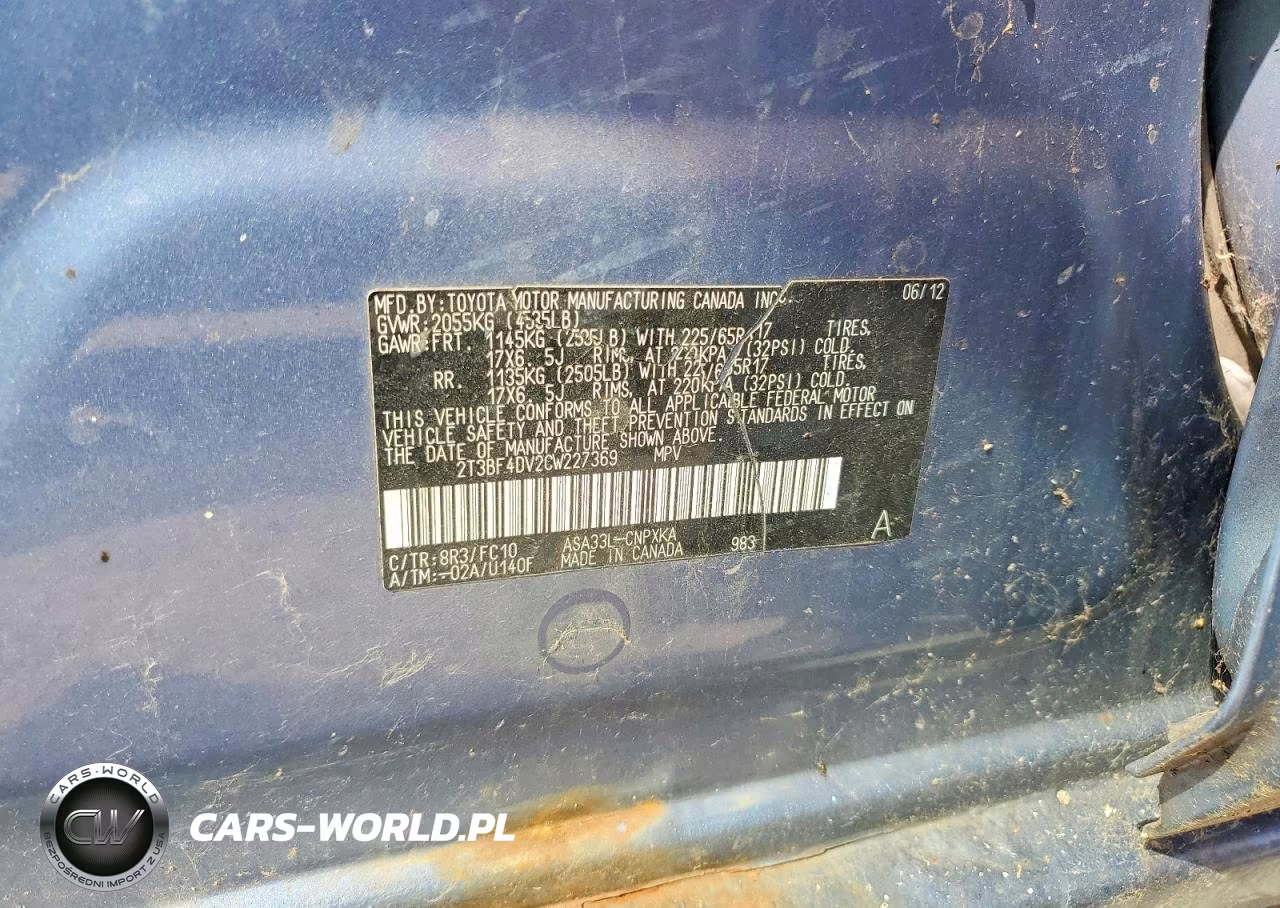 2012 Toyota Rav4 Base VIN:2T3BF4DV2CW227369 - 13
