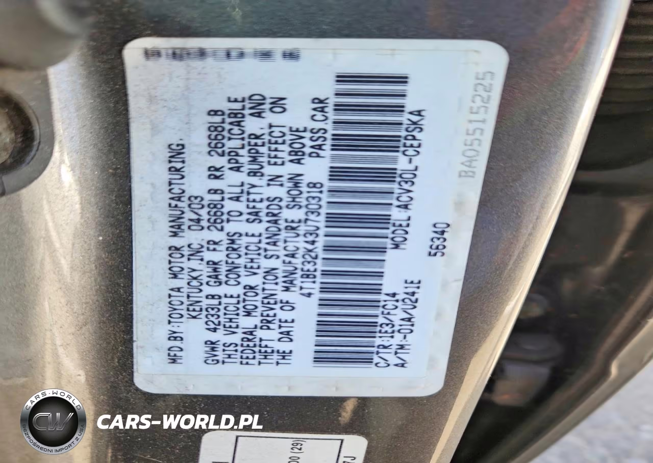 2003 Toyota Camry Se VIN:4T1BE32K43U730318 - 12